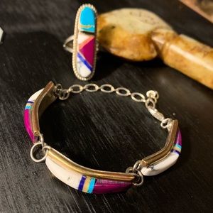 Vintage Native American inlay gem bracelet